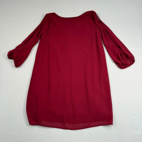 Lulus Sheer Split Long Sleeve Maroon Mini Dress Womens Size Medium Lined - Picture 10 of 10